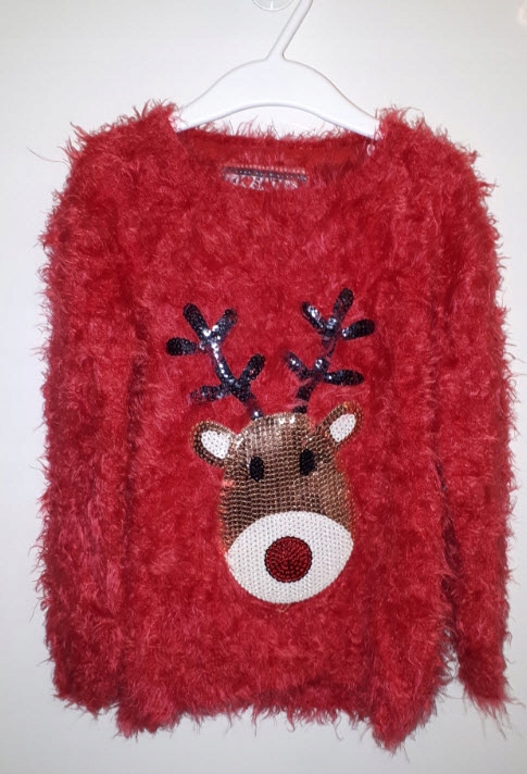 Świąteczny sweter 116 122 Renifer cekiny