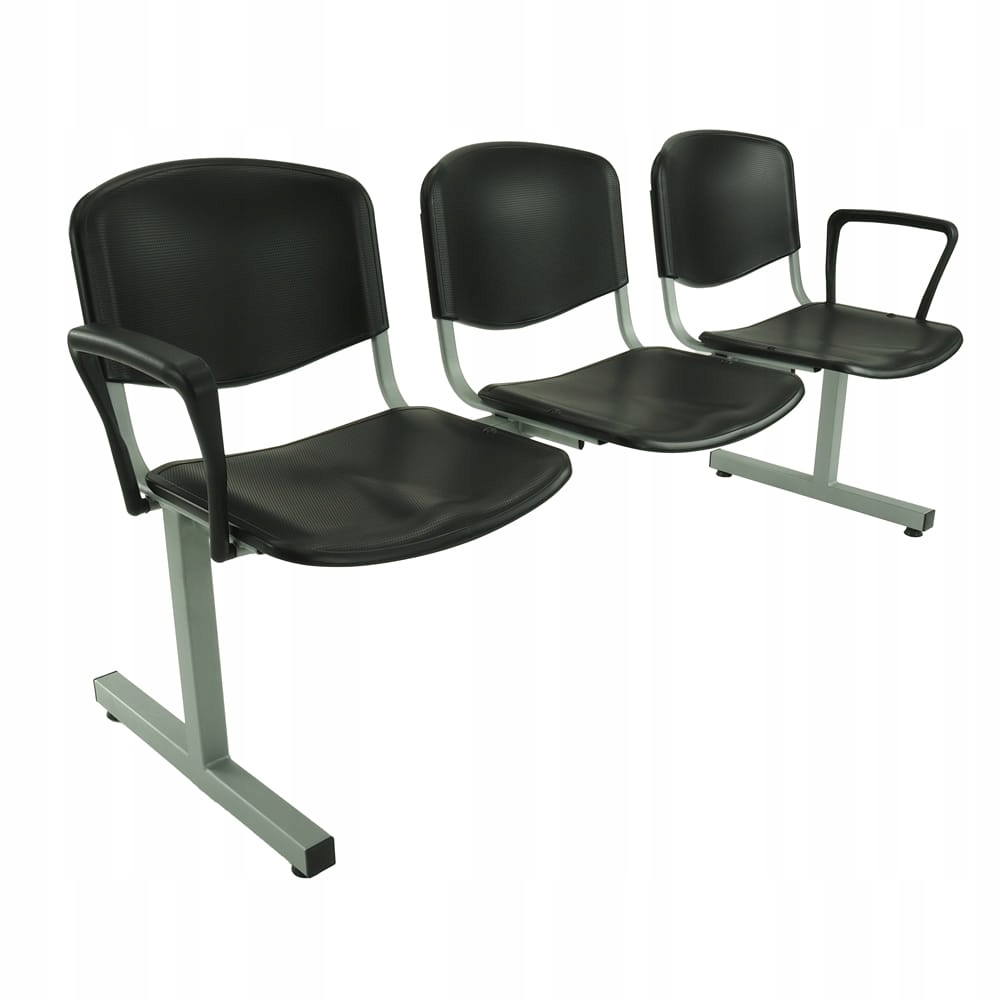 Ławka 3-os ISO - plastik czarny | stelaż szary | podłokietniki