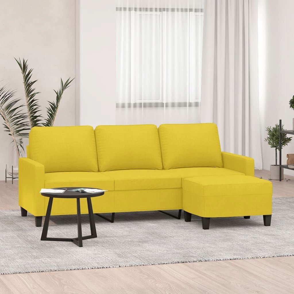 VidaXL 3-osobowa sofa z podnóżkiem, jasnożółty, 180 cm, tkaniną