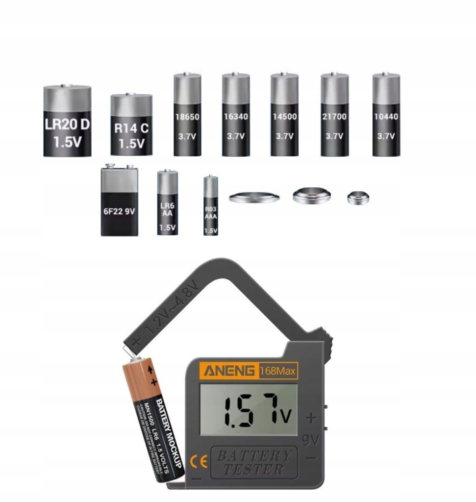 TESTER CYFROWY MIERNIK BATERII UNIWERSALNY WOLTOMIERZ LCD ANENG 168 MAX