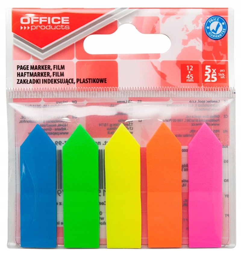 Zakładki indeksujące OFFICE strzałki plastik 5kol