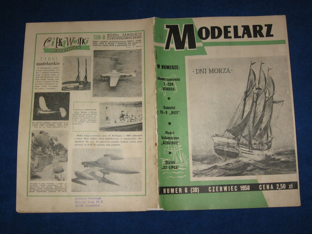 MODELARZ 6/1958 BIES, KATAMARAN, MORAVA, 22LIPCA