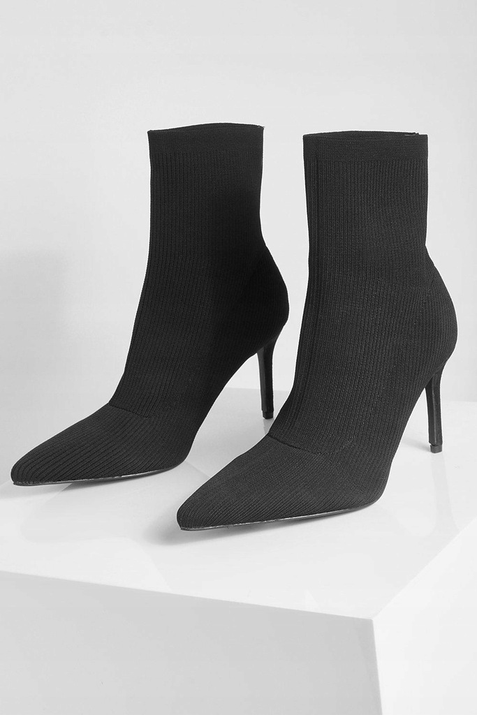 CZARNE ELEGANCKIE BUTY BOTKI SKARPETA SZPILKA ZA KOSTKĘ BOOHOO 38
