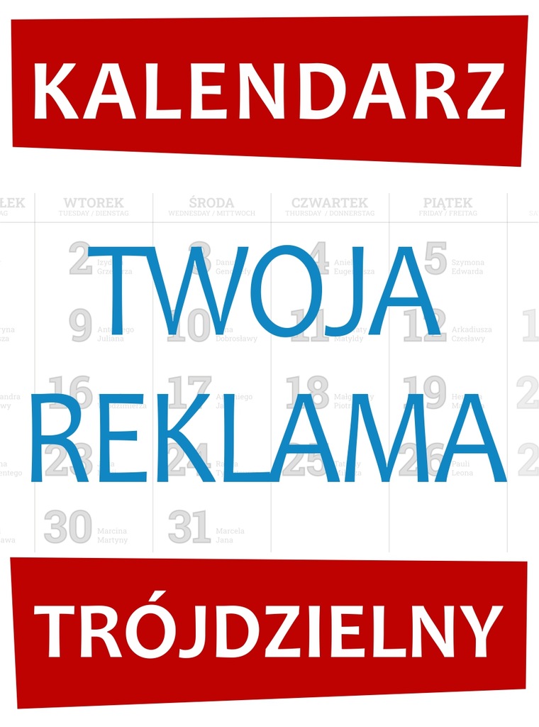 Kalendarz trójdzielny firmowy Premium 25 szt. Kalendarze firmowe 2024 r.