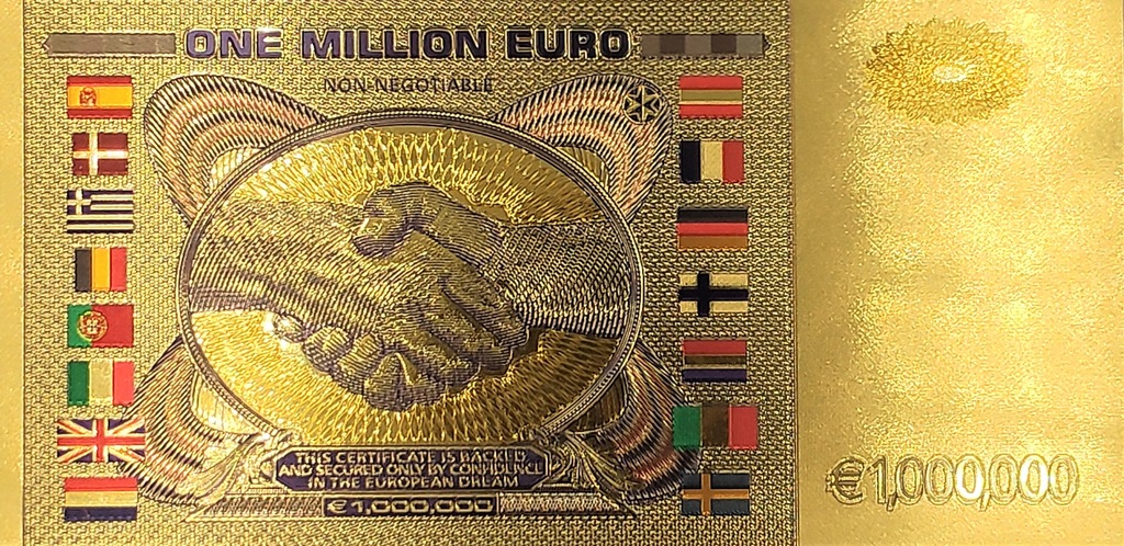 Kolekcjonerski Banknot One Million EURO Pozłacany