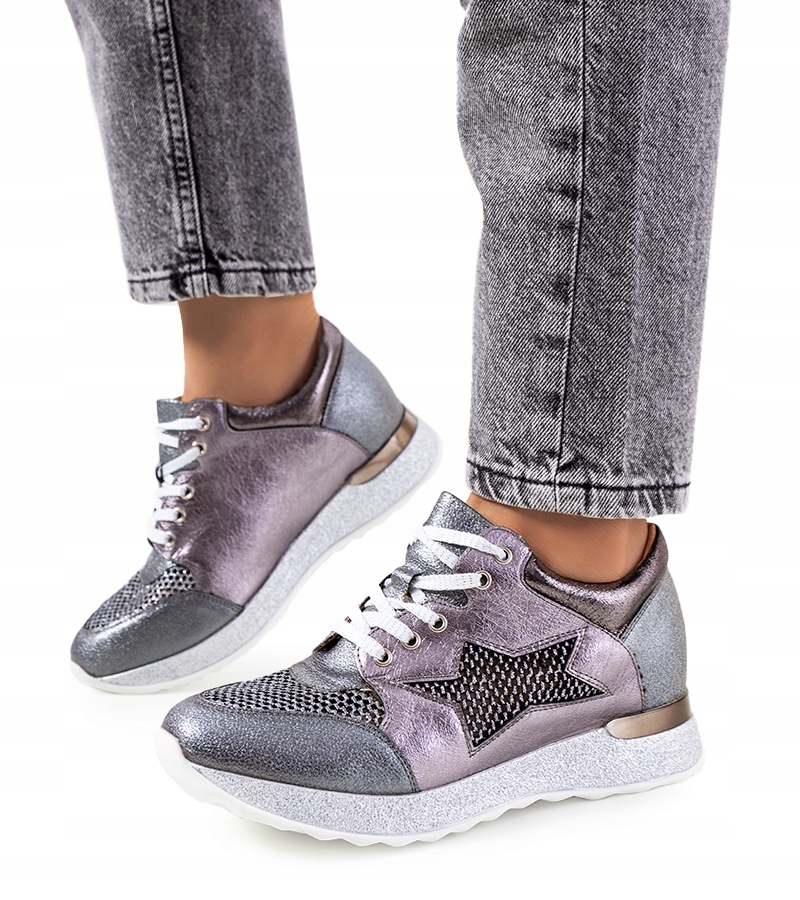 Szare metaliczne sneakersy Torres rozmiar 36