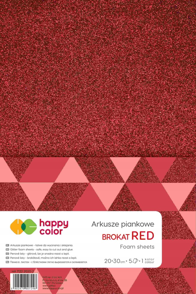 Arkusze piankowe brokatowe A4 5 ark. czerwone Happ