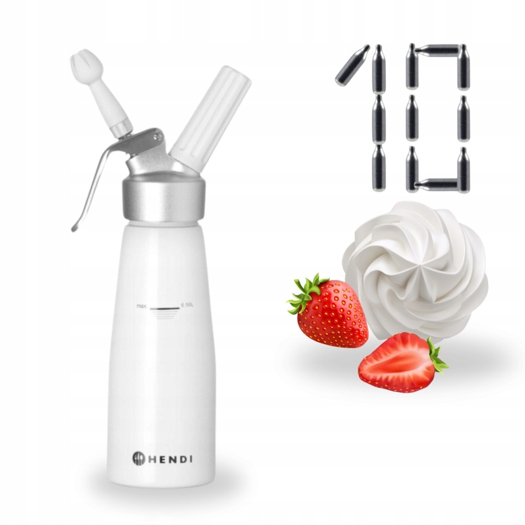 Biały Syfon do Bitej Śmietany Hendi 0,5l z Nabojami w Zestawie Domowy