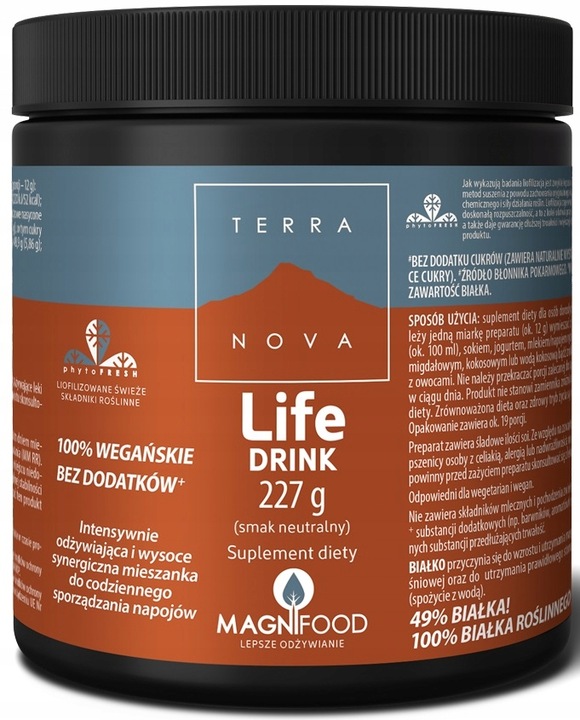 TERRANOVA LIFE DRINK 227g ENZYMY PROBIOTYK OMEGA SKŁADNIKI ODŻYWCZE NATURAL