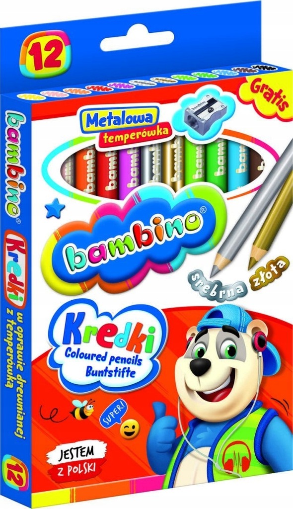 kredki w oprawie drewnianej 12 kolorów + temperówka wysoka jakość wykonania