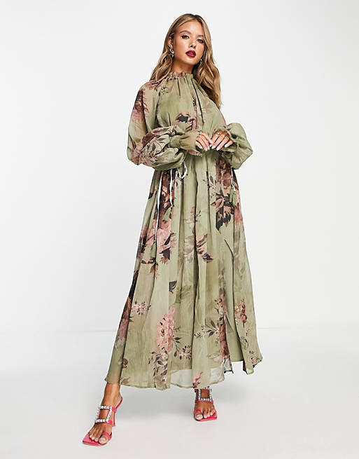 ASO DESIGN ZIELONA SUKIENKA FLORAL PRINT