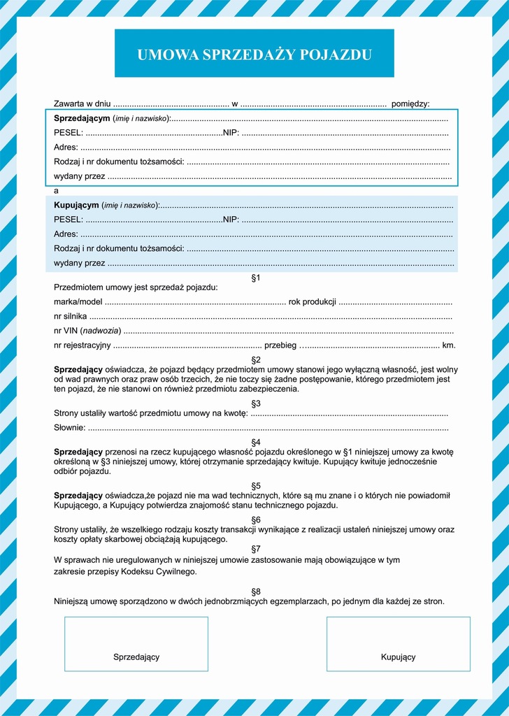 DRUK Umowa kupna-sprzedaży pojazdu