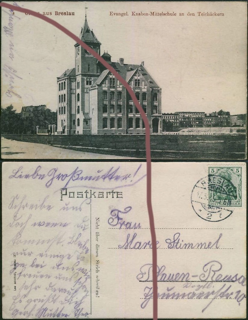 Wrocław Ev. Knaben-Mittelschule an den Teichackern 1887
