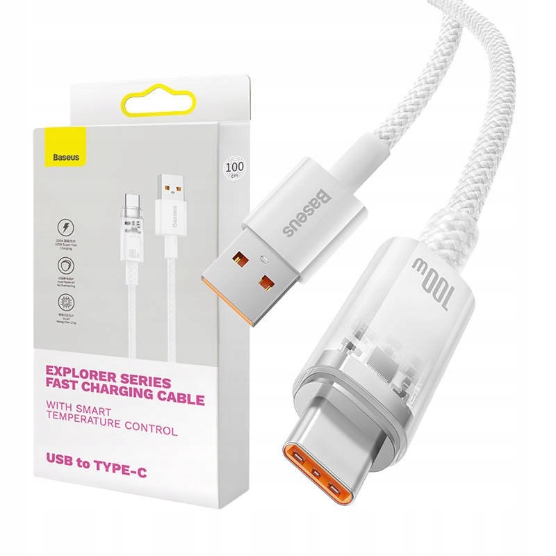 Kabel Baseus USB-A/USB-C 6A 1m (Biały)