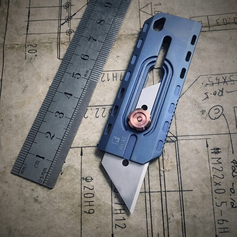 Titanium Alloy Wall Paper Cutter Titanium Material Baked Blue Color EDC