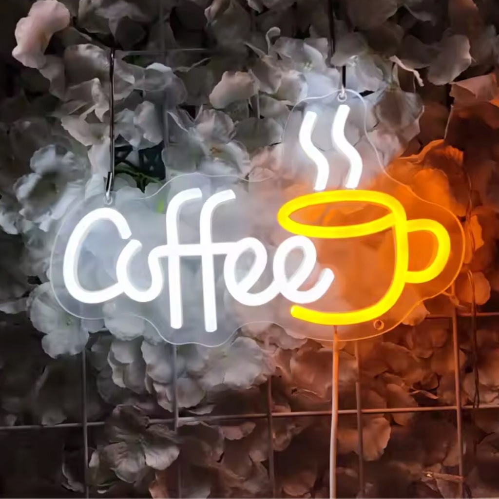 Neon LED KAWA z filiżanką – "Coffee" dekoracja ścienna do kawiarni/pokoju