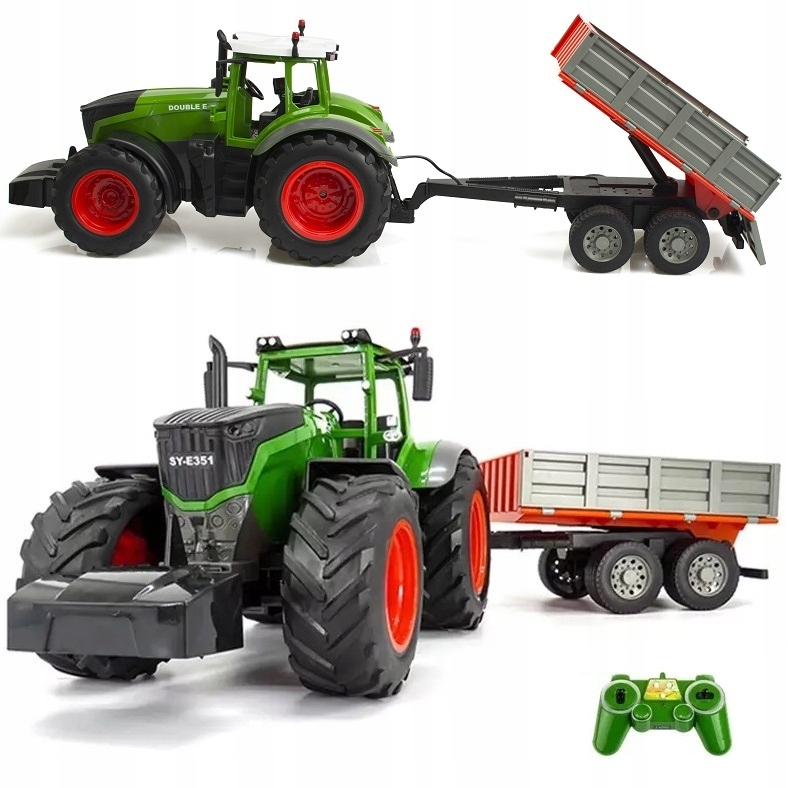 DUŻY TRAKTOR CIĄGNIK Z PRZYCZEPĄ ZDALNIE STEROWANY RC NA PREZENT + PILOT