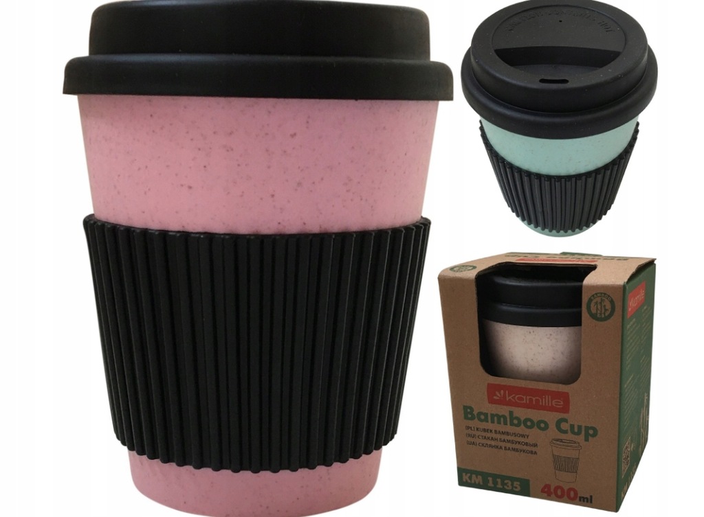 KUBEK BAMBUSOWY 330 ML EKOLOGICZNY SILIKONOWY Z PRZYKRYWĄ