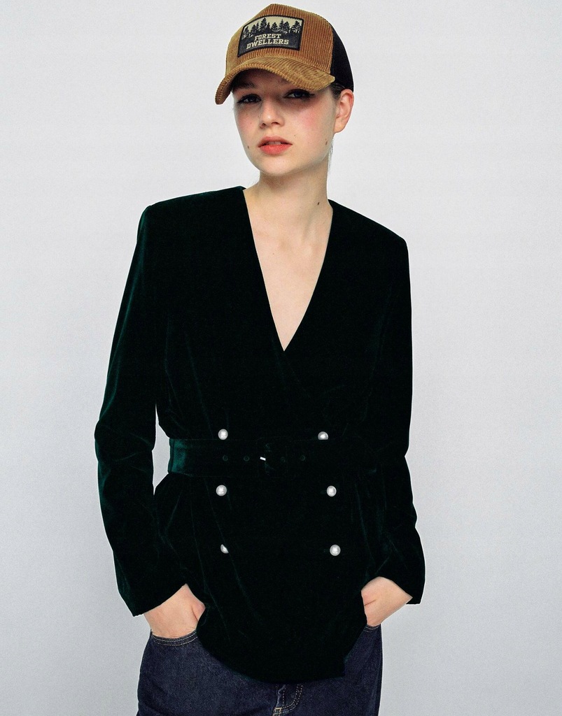 ZARA ELEGANCKA MARYNARKA TRZYRZĘDOWA WELUROWA XL