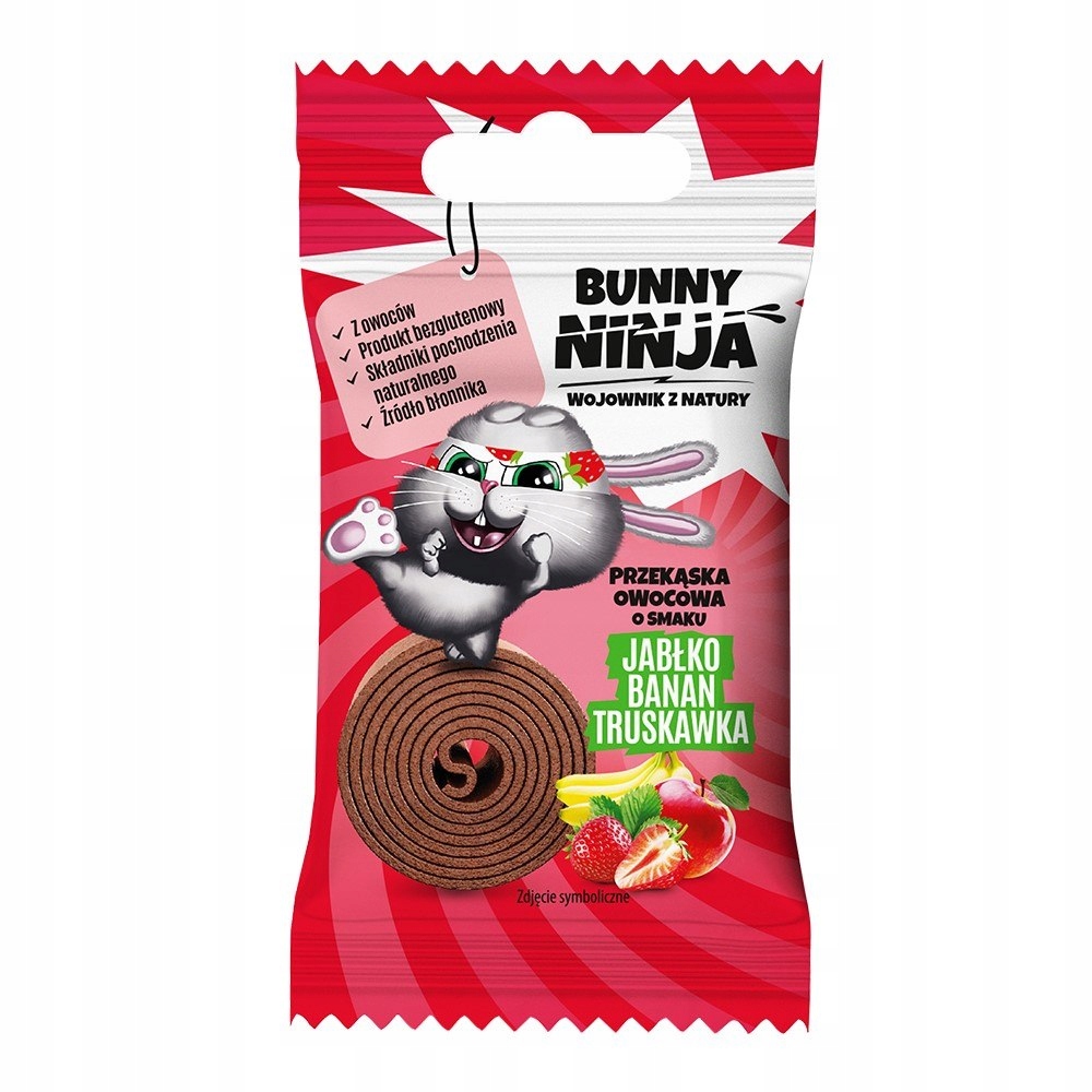 Przekąska owocowa o smaku jabłko-banan-truskawka Bunny Ninja, 15g Bunny Nin