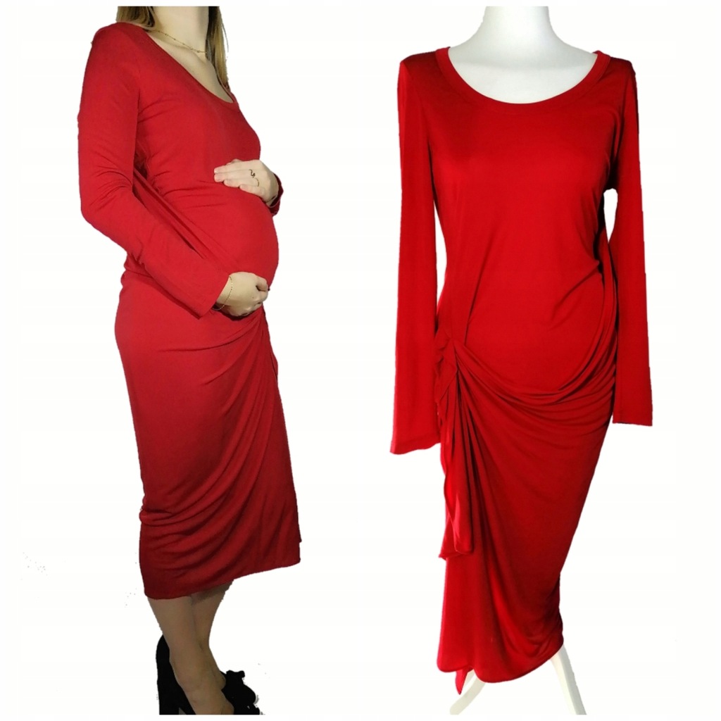 Ciążowa sukienka czerwona elegancka midi r. M