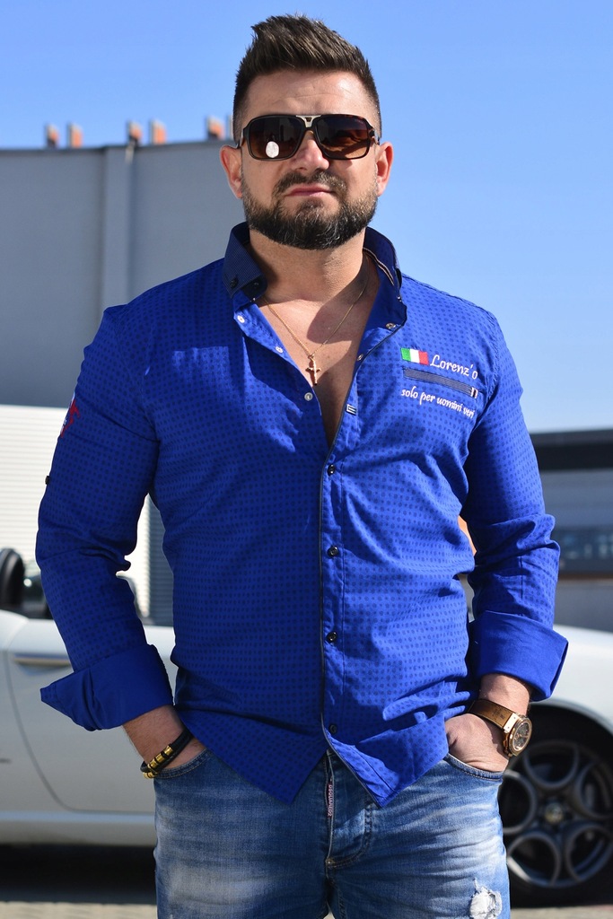 Koszula męska 3XL rozmiary włoska moda granatowa