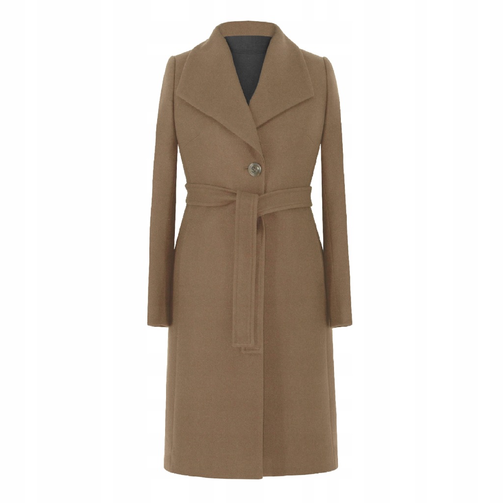 HUNA KASIA KARMELOWY KLASYCZNY PŁASZCZ ZIMOWY z paskiem 38 M