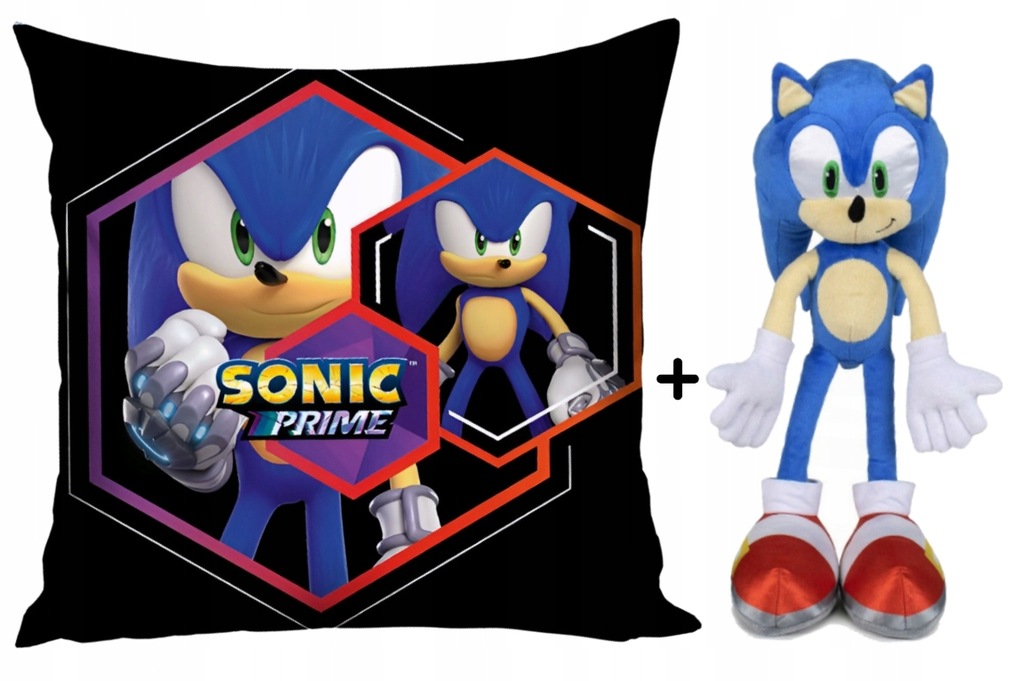 Poduszka dziecięca + Maskotka SONIC THE HEDGEHOG jasiek 40x40 Gra Jeż Sonik