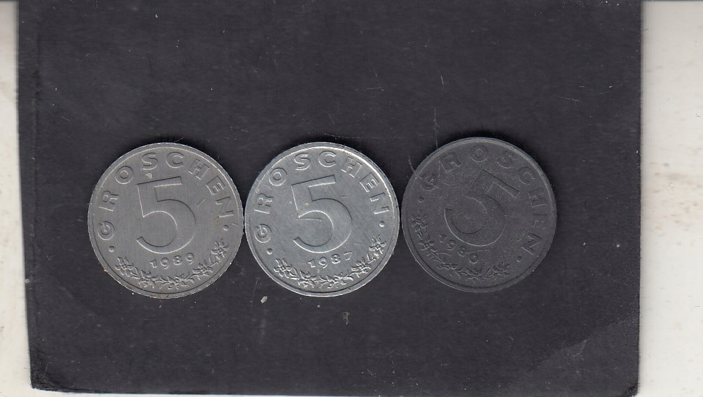 Austria zestaw 3 sztuk 5 groszy 1980/87/89