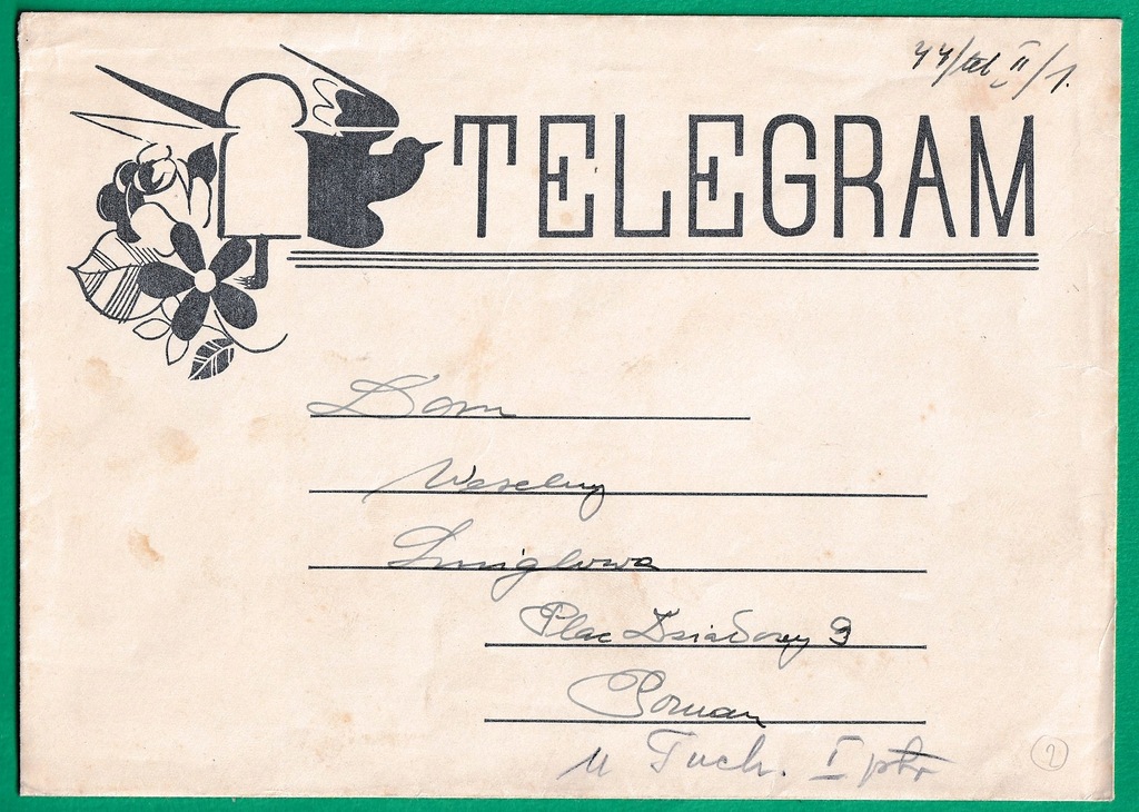 Telegram, koperta na telegram Lx2, rzadkie