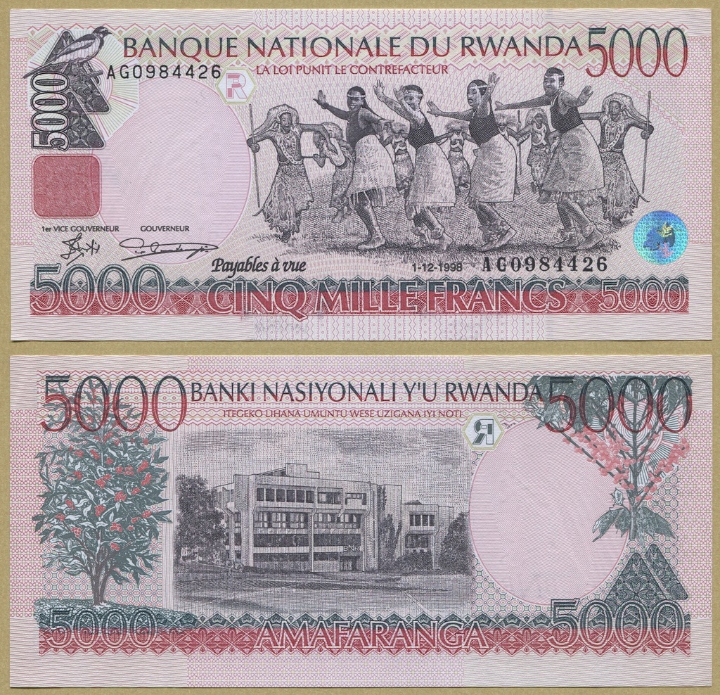 -- RWANDA 5000 FRANCS 1998 AG P28a UNC-