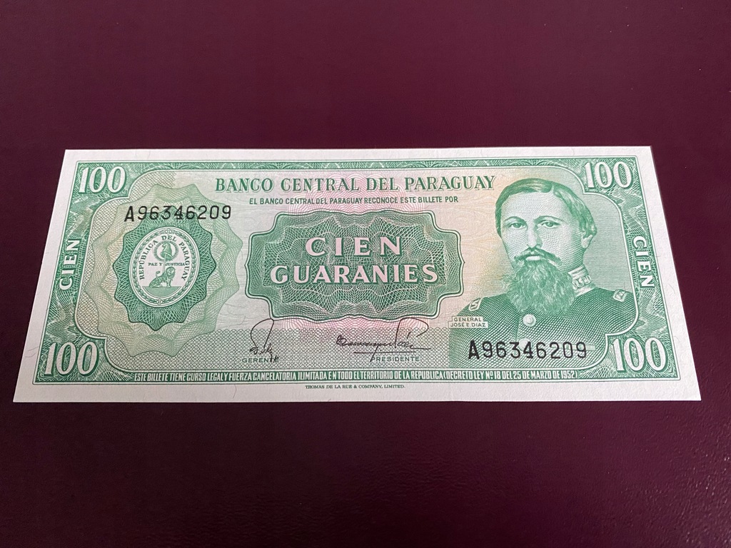 Paragwaj 100 Guarani 1952
