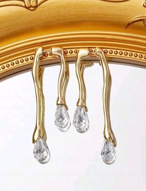 Kolczyki złote długie słupki sople z kryształkami
