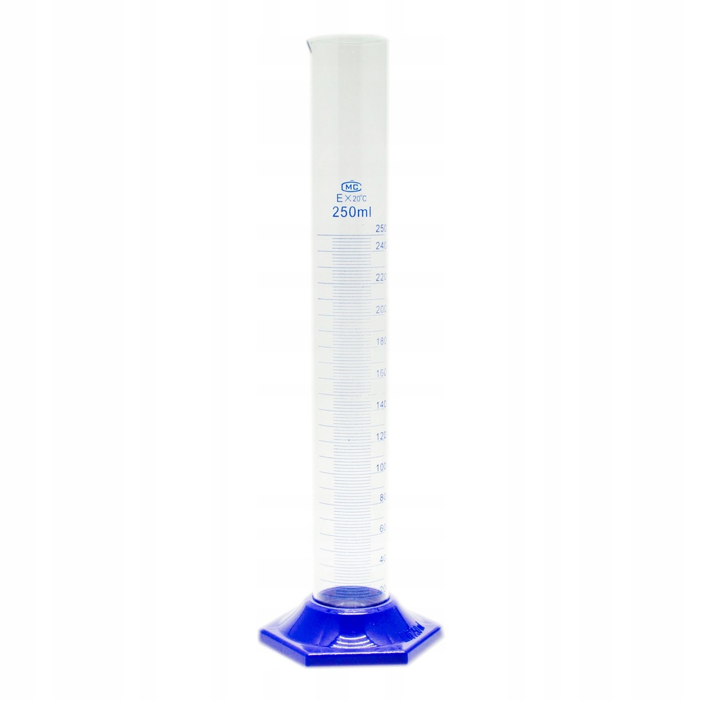 Cylinder miarowy menzurka szklany 250 ml stopka plastikowa