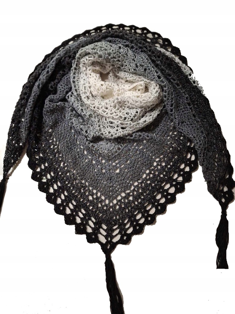 Chusta szydełkowa ombre biało szaro czarna