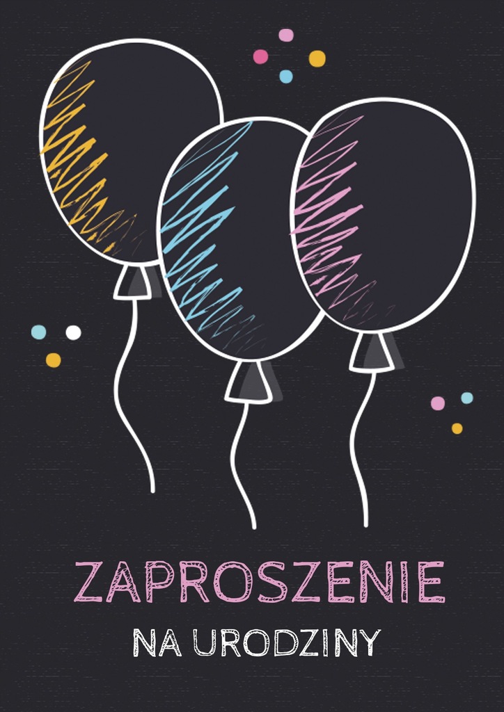 ZAPROSZENIE NA URODZINY Party Czarne z Balonikami!