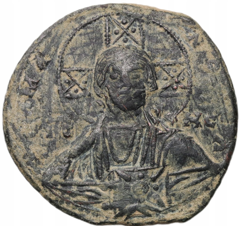 A23. Bizancjum, Bazyli II 976-1028 PIĘKNY follis z Chrystusem 30mm