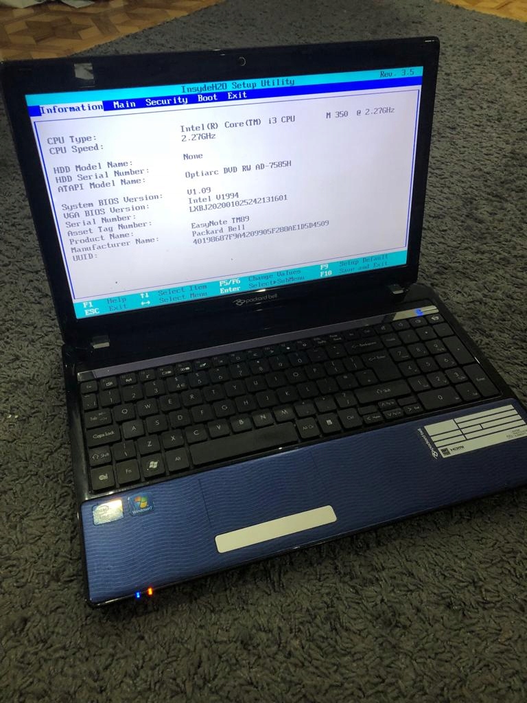 PACKARD BELL TM89 INTEL I3 2.27GHZ 2GB BIOS OK