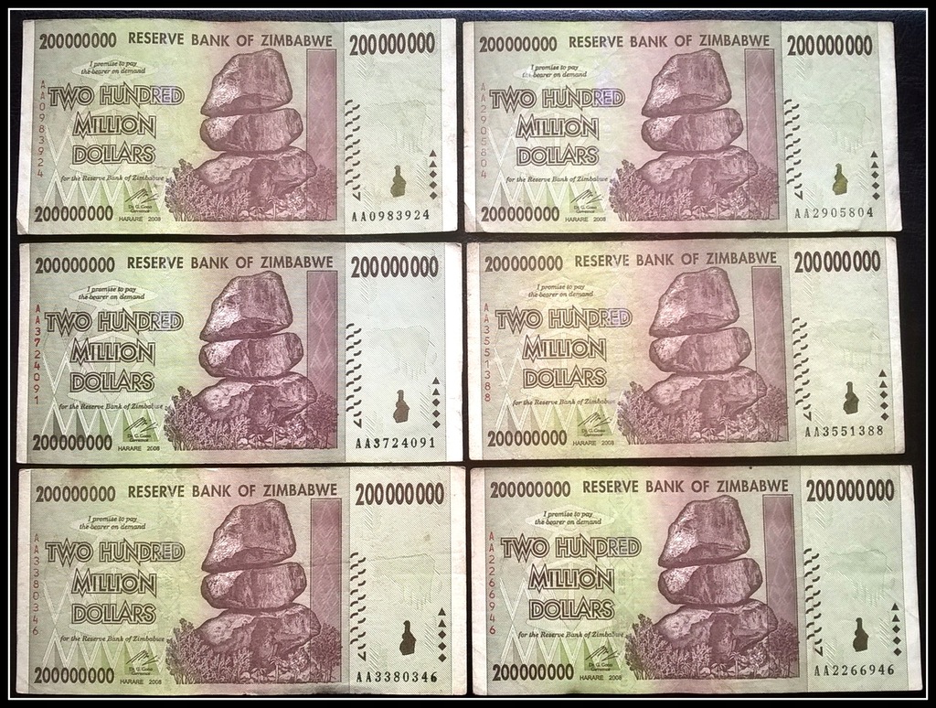 #049. Banknot Zimbabwe 200 000 000$ 2008r. Seria AA Obiegowy