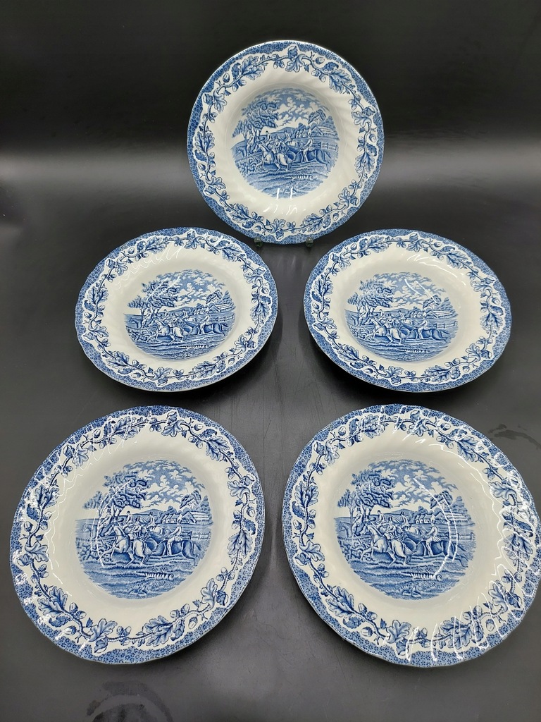 5 x talerze obiadowe głębokie porcelana angielska niebieskie