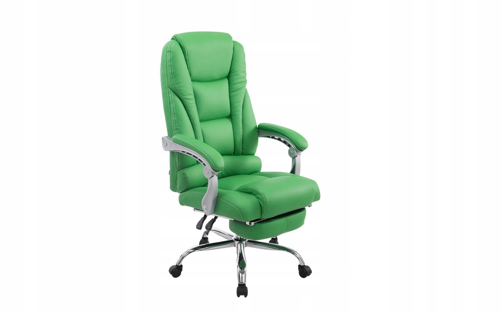 PACO Fotel biurowy Ekoskóra Zielony pochylany podnóżek 150 kg