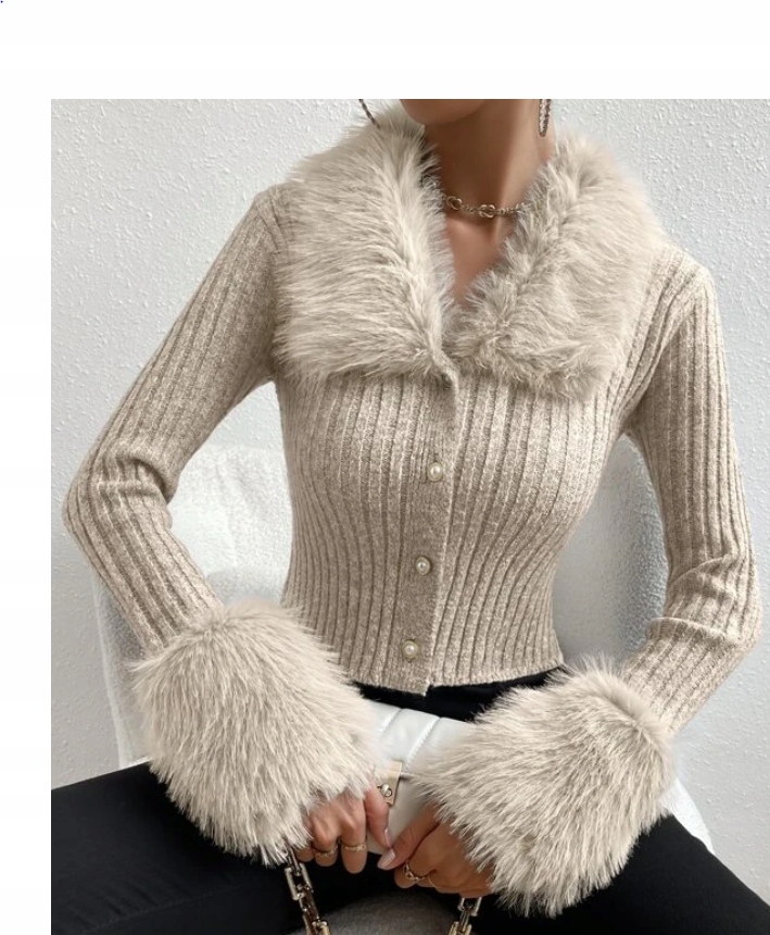 SHEIN SWETER DAMSKI Z FUTERKIEM BEŻOWY 38 VBE