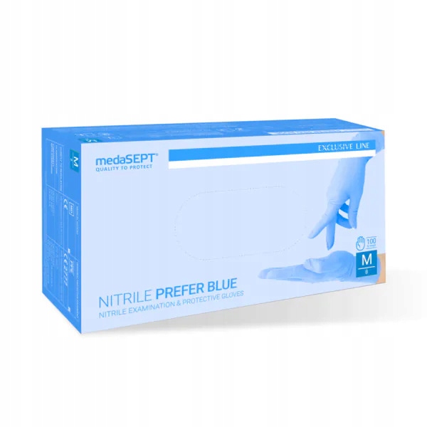 medaSEPT rękawiczki nitrylowe bezpudrowe niebieskie nitrile prefer M 100szt