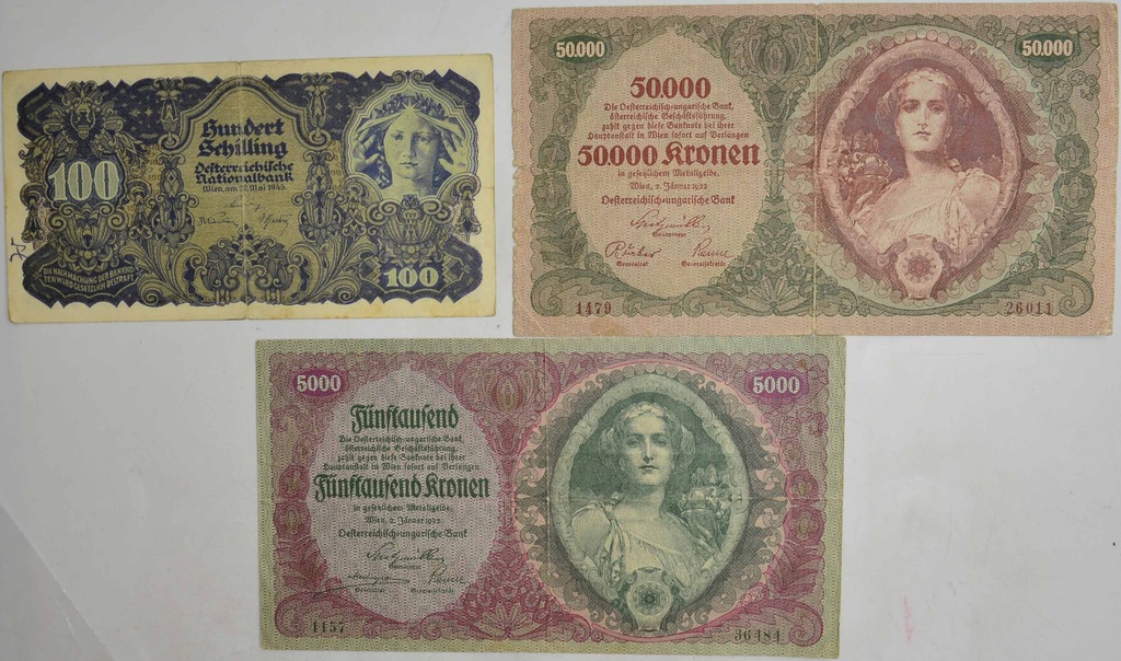 12.fu.Zest.Austria, Banknoty szt.3, St.3+