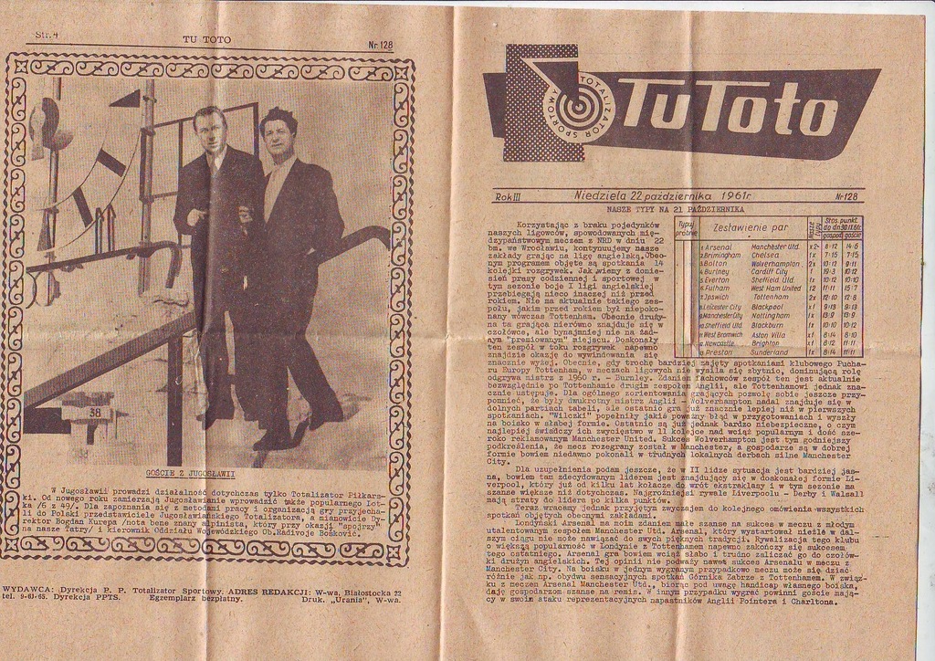 gazeta totolotka z 22 X 1961 r.