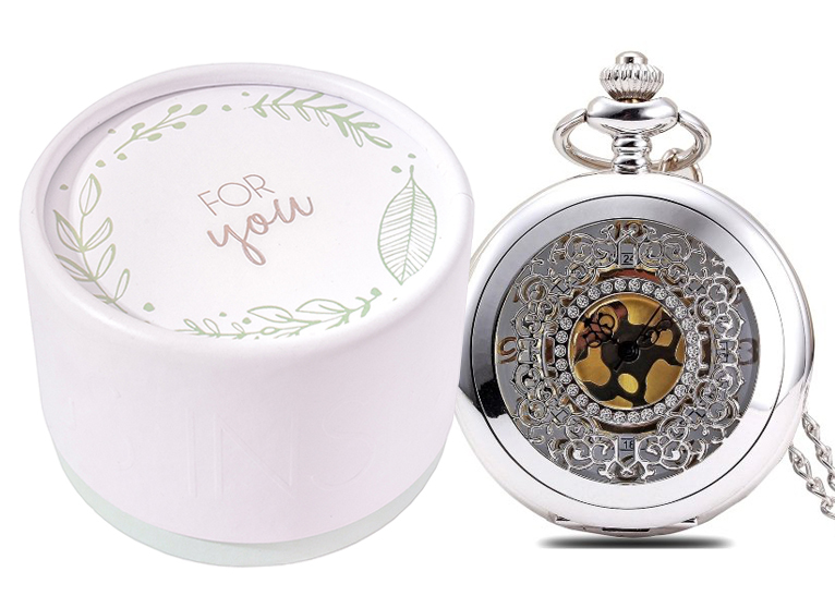 Naszyjnik zegarek srebrny pocket watch łańcuszek