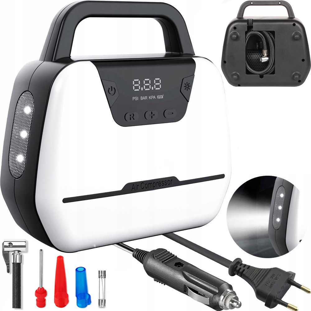 KOMPRESOR SAMOCHODOWY MBG 12V/230V LCD LATARKA LED