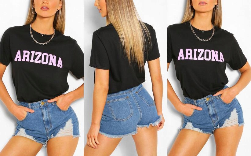 1C5B26*BOOHOO CZARNY T-SHIRT NADRUK ARIZONA 36 R00