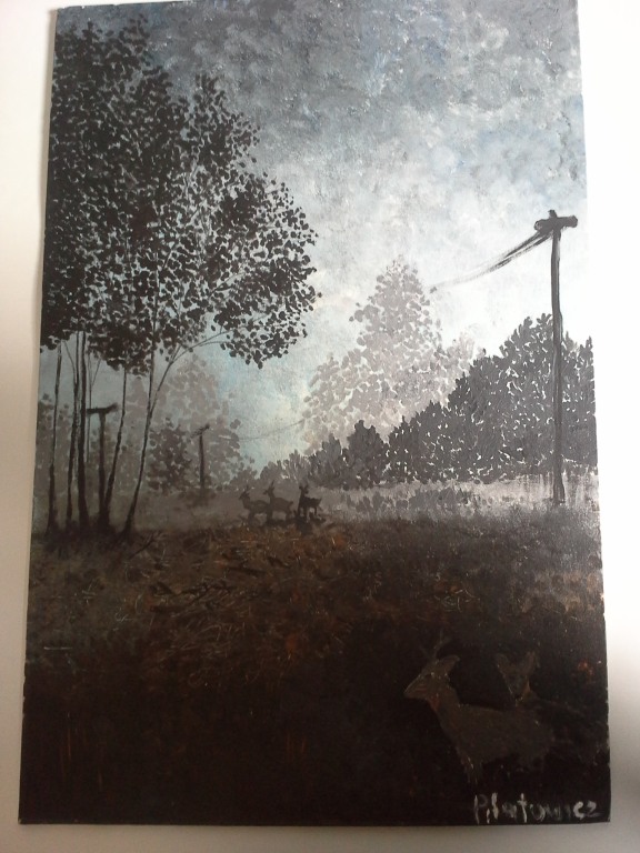 Obraz "Drzewa o zmroku oraz jelenie" D.Pilatowicz