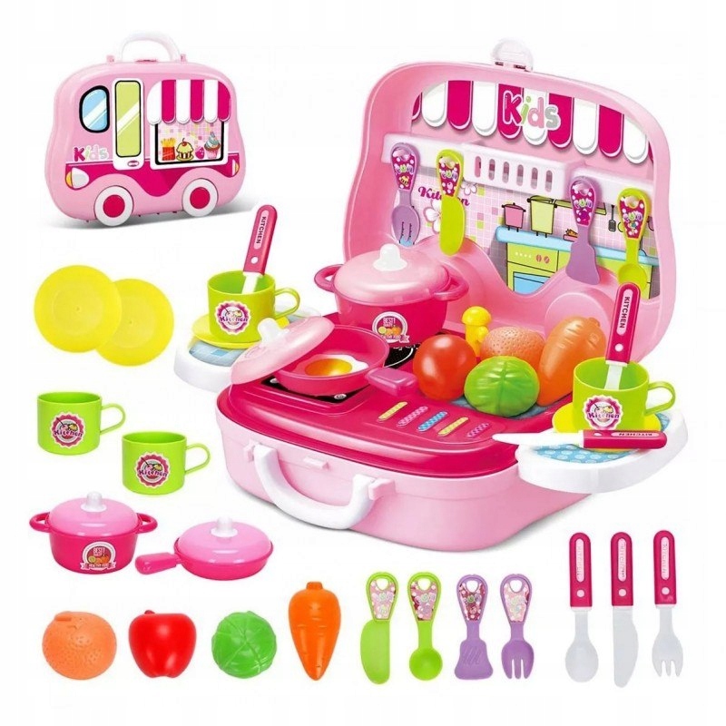 Kuchnia dla dzieci z akcesoriami walizka różowa